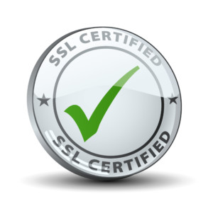 SSL Zertifikat. Kreis mit grünem Haken